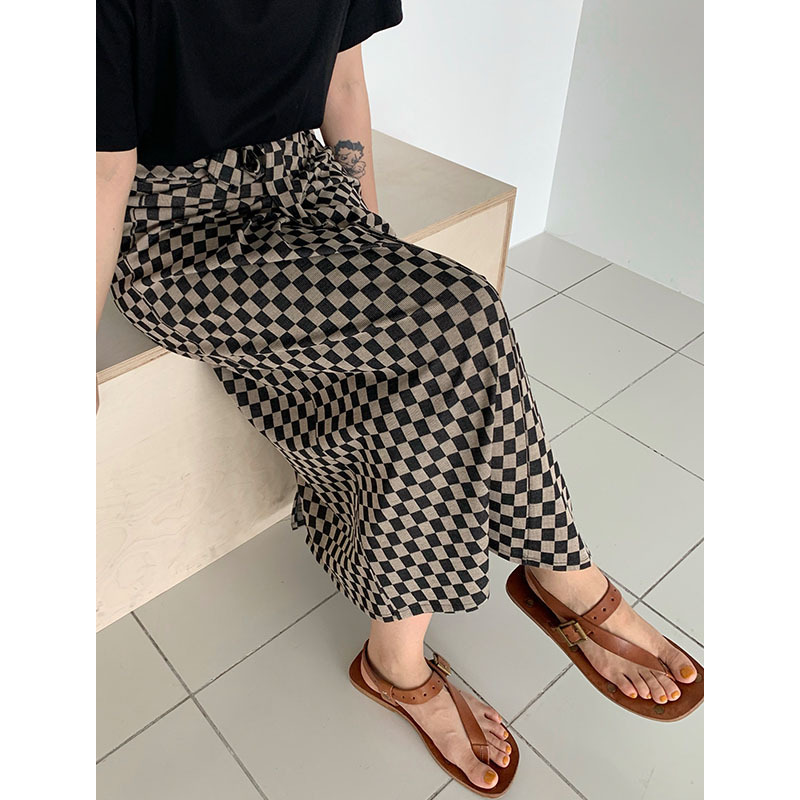 Checkerboard Skirt Plaid High Waist Slim Skirt Brown - Shop at LoveMi