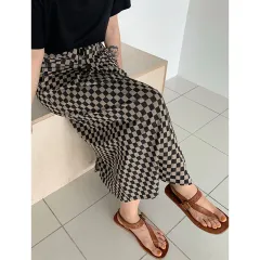 Checkerboard Skirt Plaid High Waist Slim Skirt - Brown - View 1