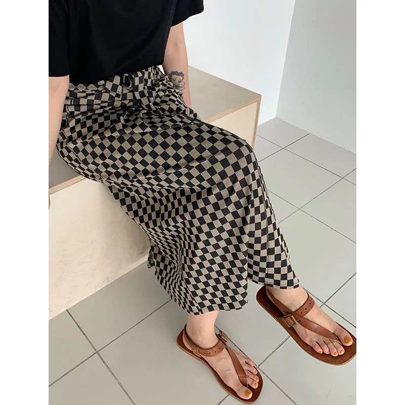 Checkerboard Skirt Plaid High Waist Slim Skirt - Brown