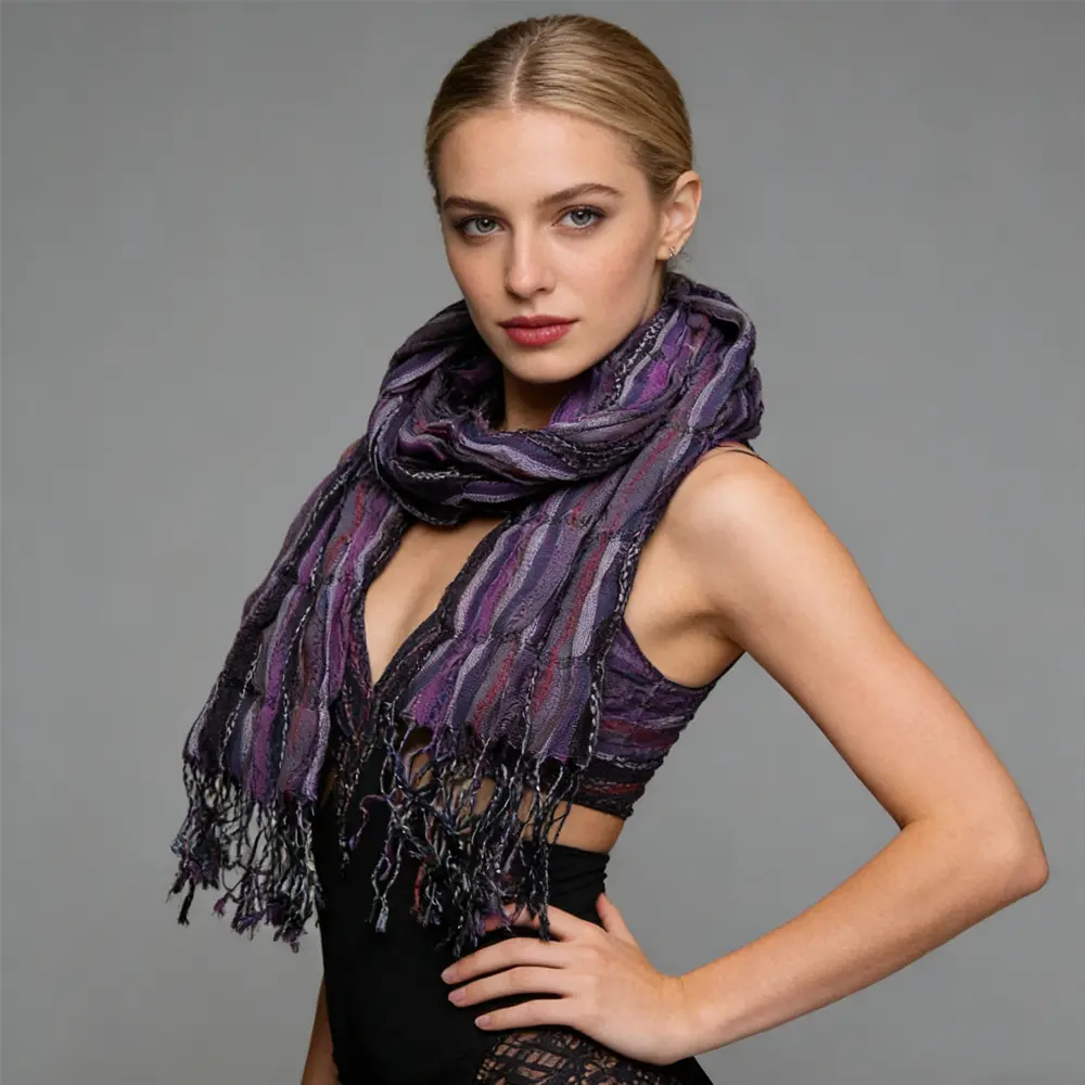 2pcs Royal Purple Jacquard Pattern Scarf,Regal Textured Scarf ,Luxe Look For Evening Wear,Scarf,vacation,daily Life,evening Party,Office Appropriate Subtlety Fo