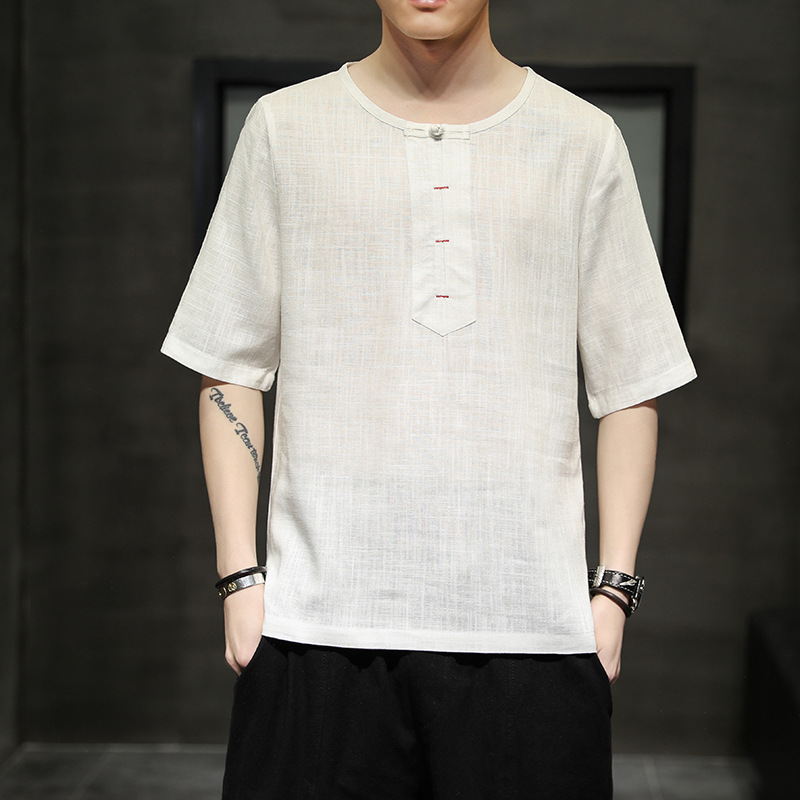 Cotton And Linen Short-sleeved T-shirt