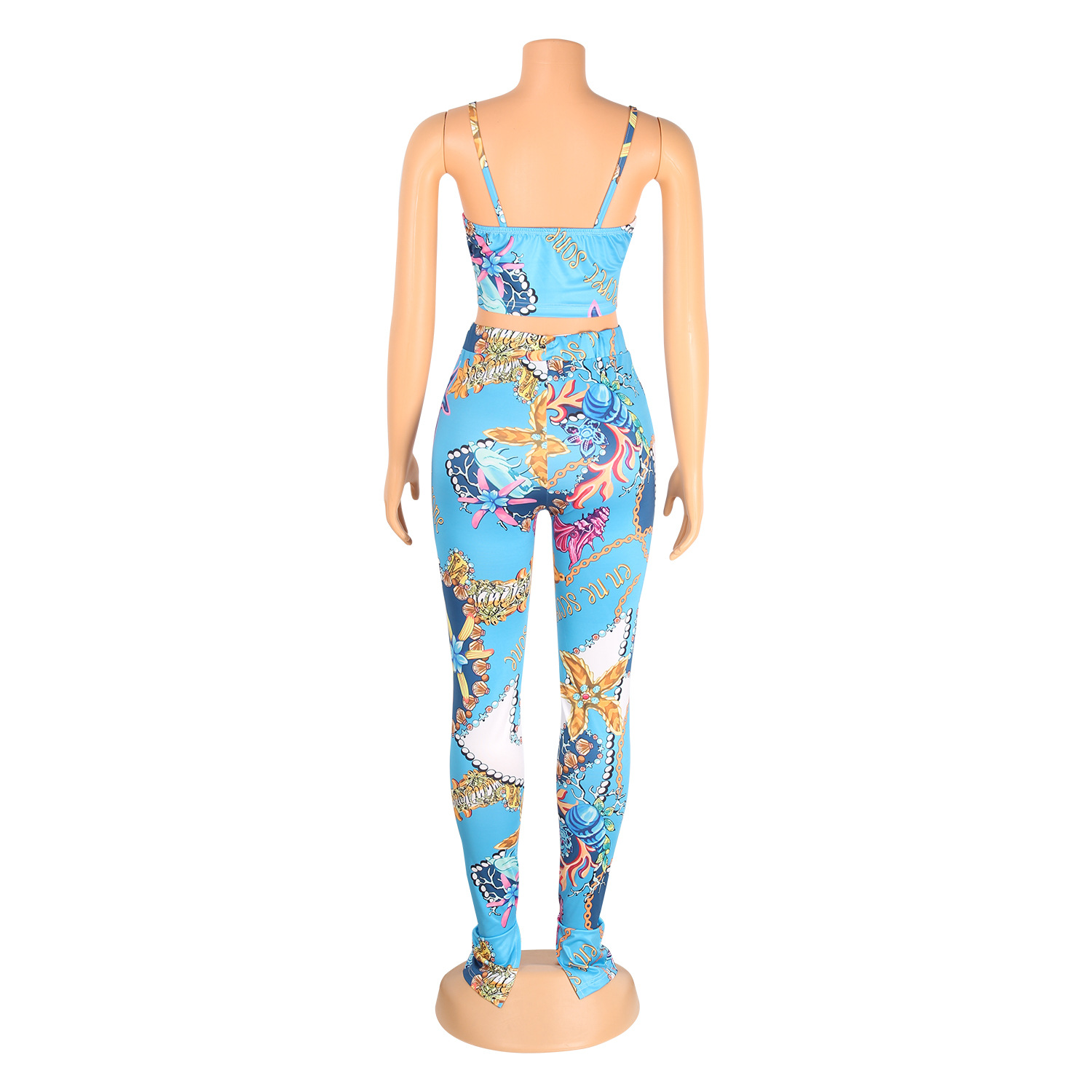 Casual Sexy Two-Piece Trousers Suit Digital Printing Small Suspenders
