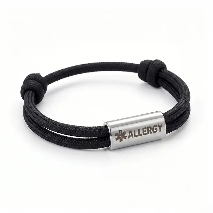Allergy Medical Alert Paracord Bracelet For Wen Women, Adjustable Knotted Survival Rope Wristband With Engraved Medical ID Tag Outdoor Emergency Safety Jewelry