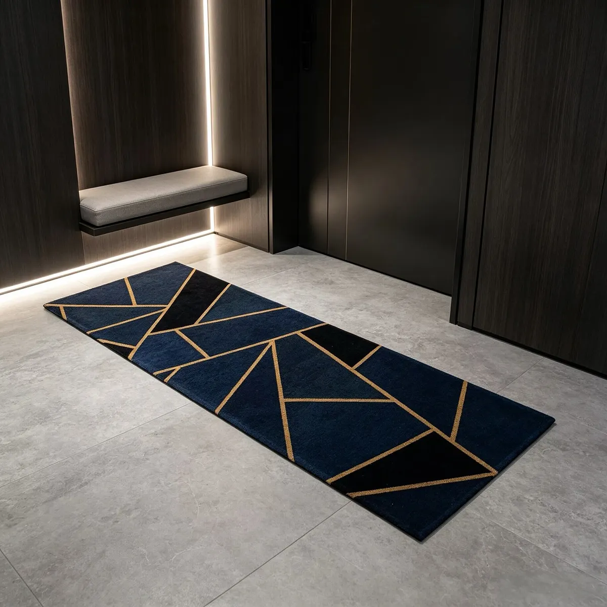 Luxury Modern Geometric Style Runner Rug, Washable