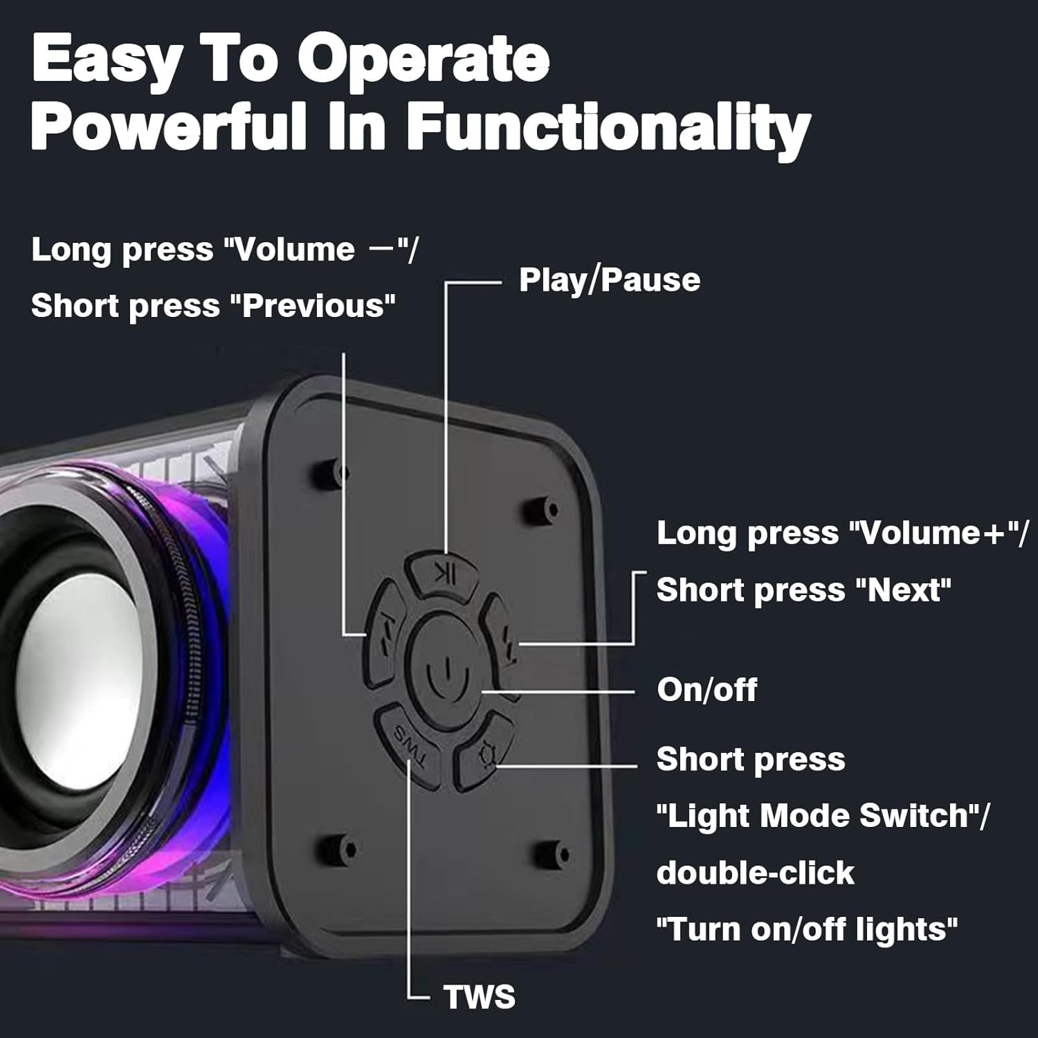 Portable Bluetooth Speaker With LED Lights&Transparent Casing, Bluetooth 5.3... 2