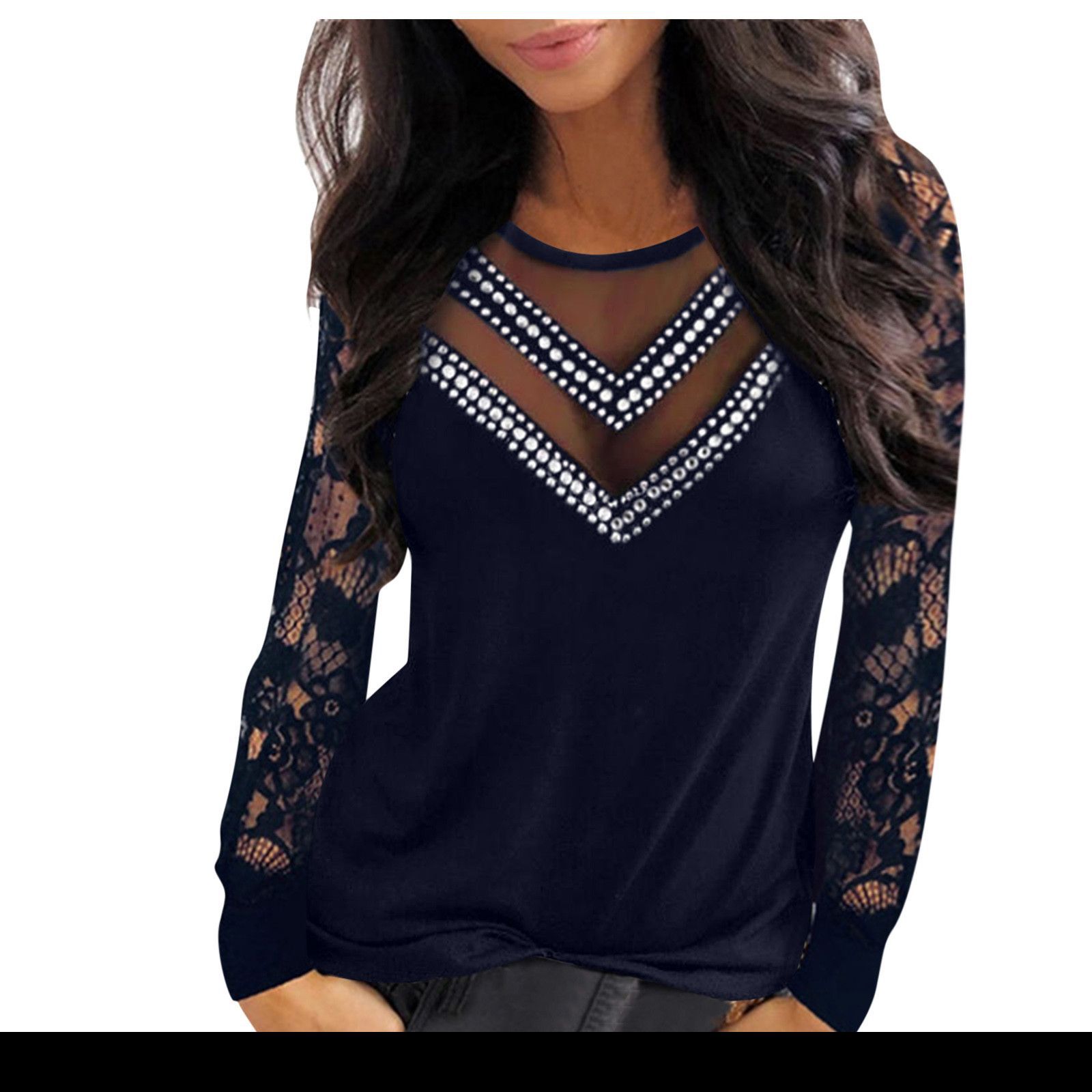 Ladies Lace Stitching Dot Drill Top