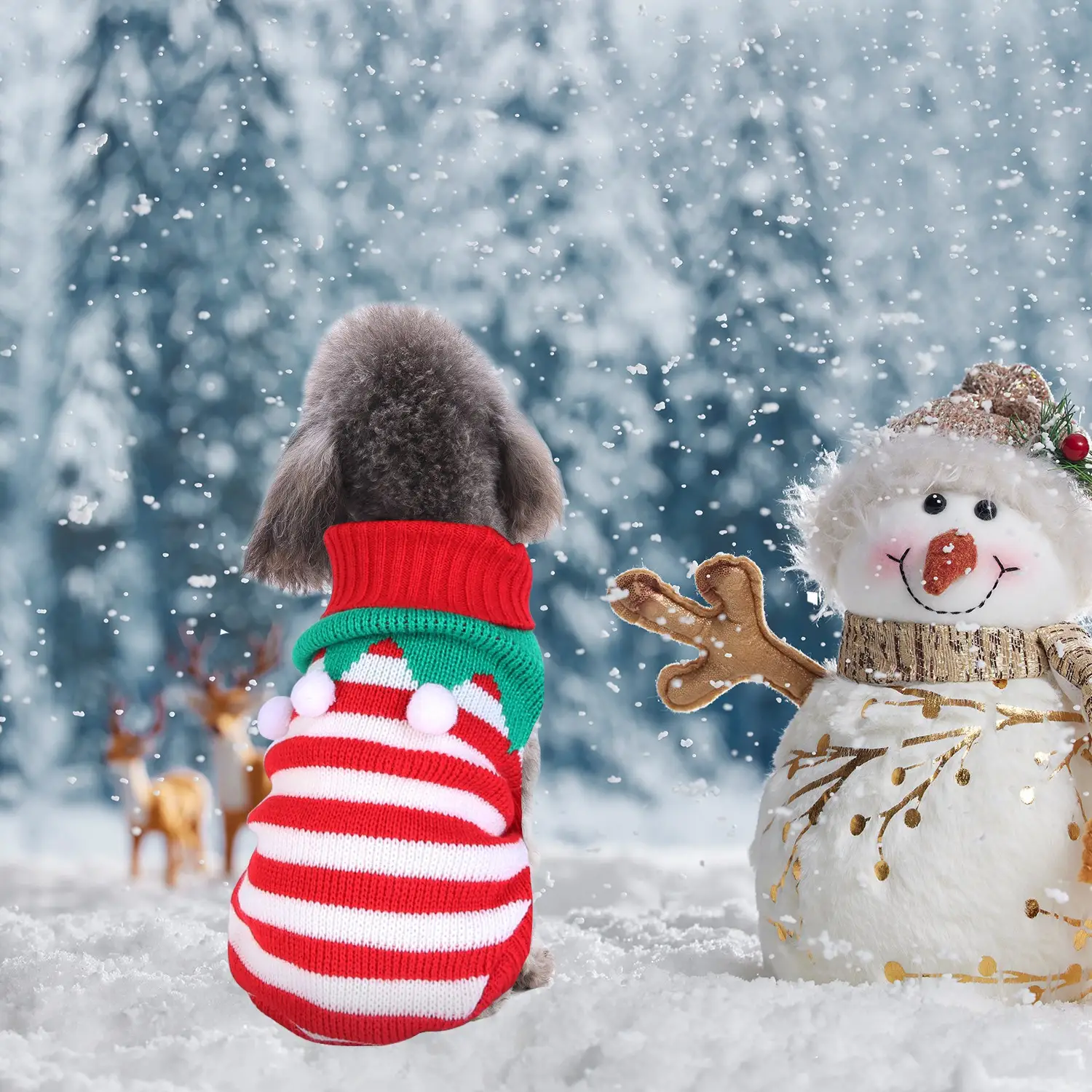 2 Patterns 4 Sizes Option-- 1Pc Pet Christmas Turtleneck Sweater Dog Cat Christmas Clothes Snowman Stripes Costume Winter Holiday Sweater For Small Medium Kitte
