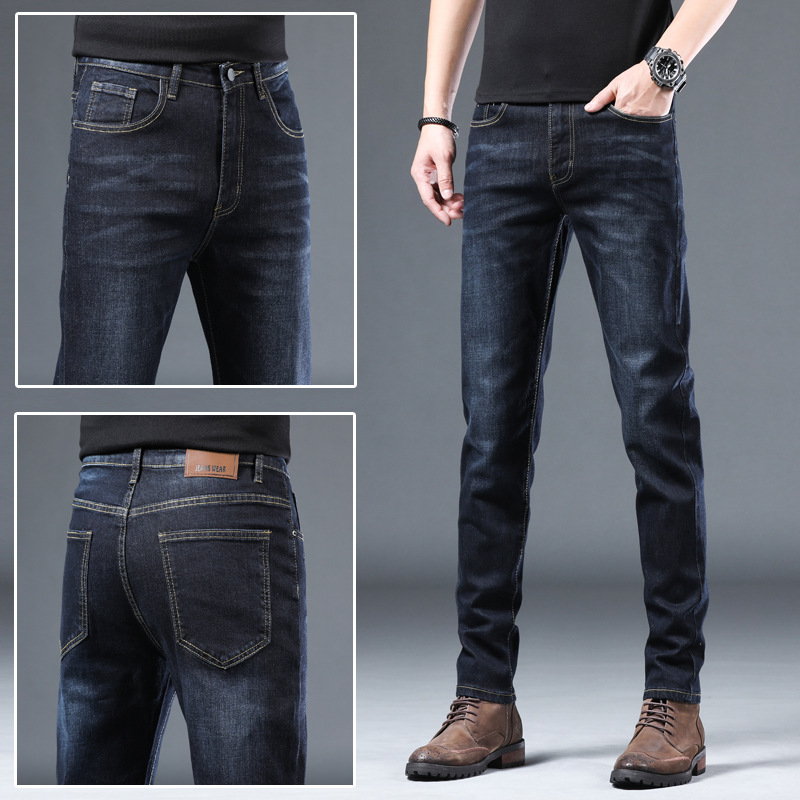 Denim Men's Straight Loose Day System Plus Fleece Casual Long Pants
