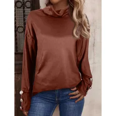 New European And American Women's Sweater High Button Top - Red - View 1