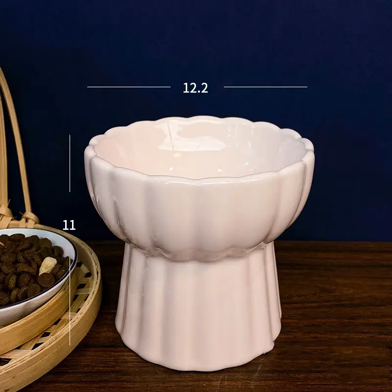 Ceramic Anti-Overturn Protection Cervical Slope High Feet Pet Bowl