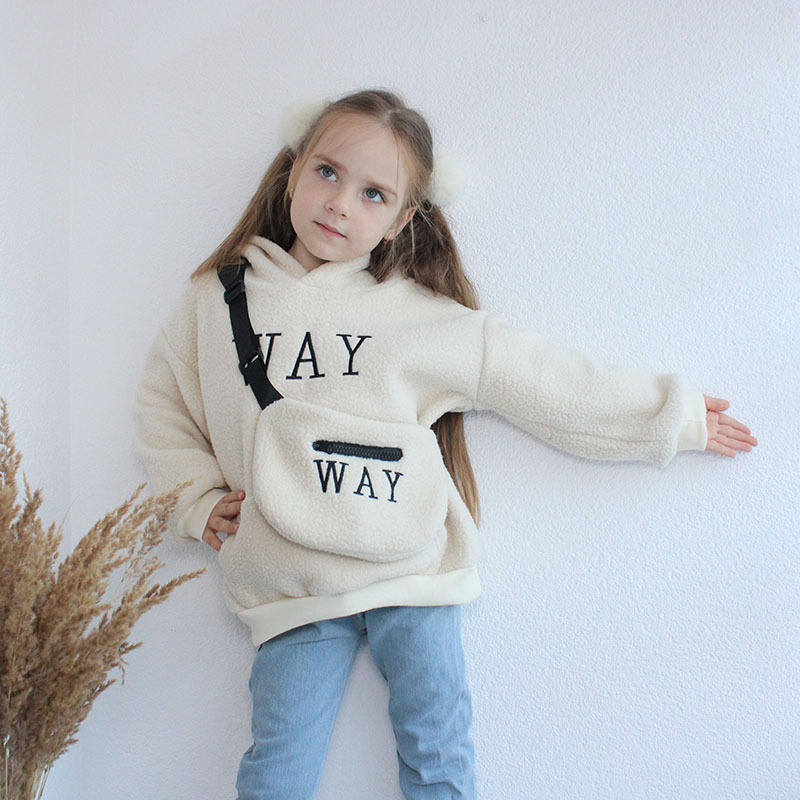 Title 2, Thickened Lamb Velvet Letter Hooded Sweater