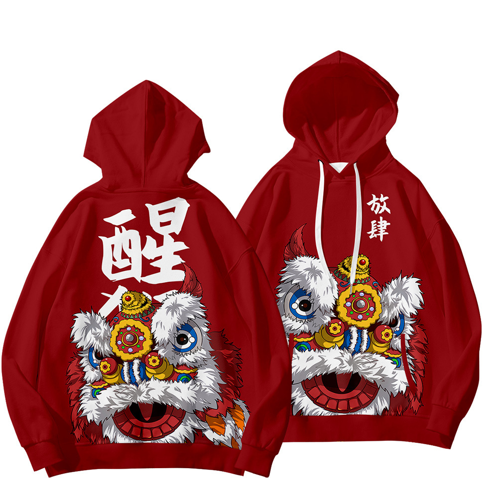 Long-sleeved Sweater Trendy Lion Dance Series Printed Hoodie