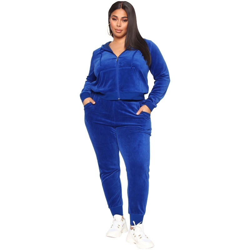 European And American New Gold Velvet Hooded Sweater Fashion Casual Suit