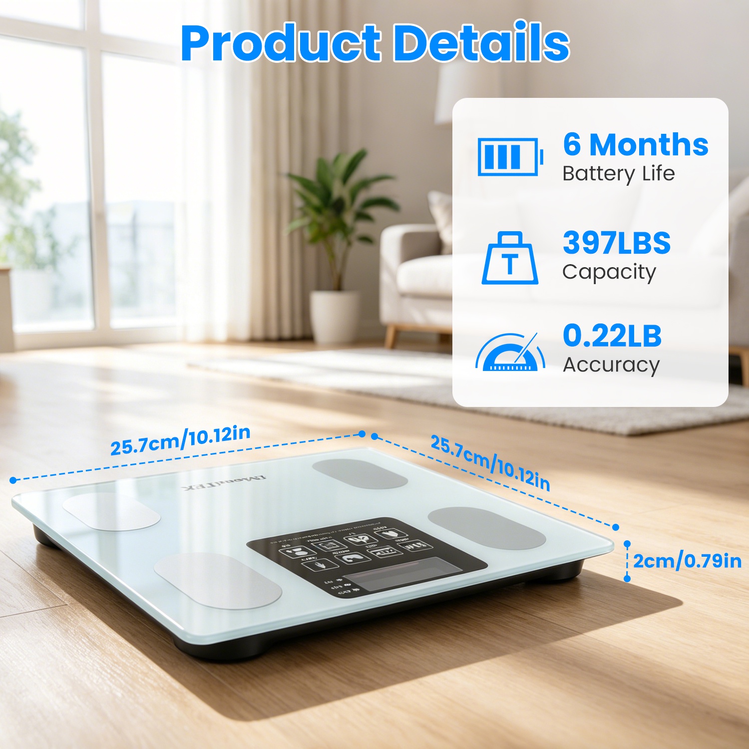 Smart Digital Scale For Body Weight High Accuracy BMI Weight Scale Full Body Composition Analysis Sync With APP 4mm Tempered Glass 397LBS Capacity LCD Display — foto 8