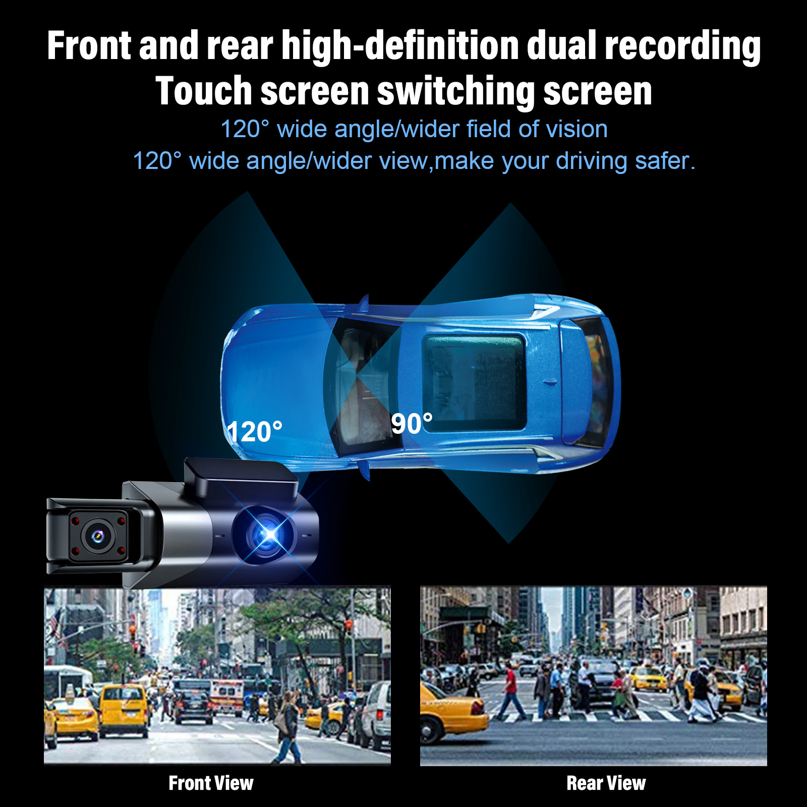 1296P HD Wifi Dash Cam Pro Car Camera Recorder 3-Lens Front Rear Night Vision UK