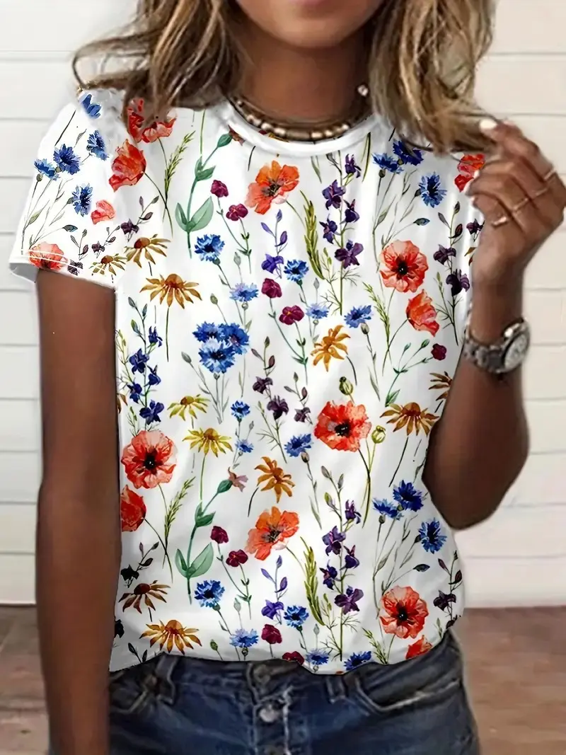 3D Printed Abstract Graffiti Short Sleeve Tshirt for Women