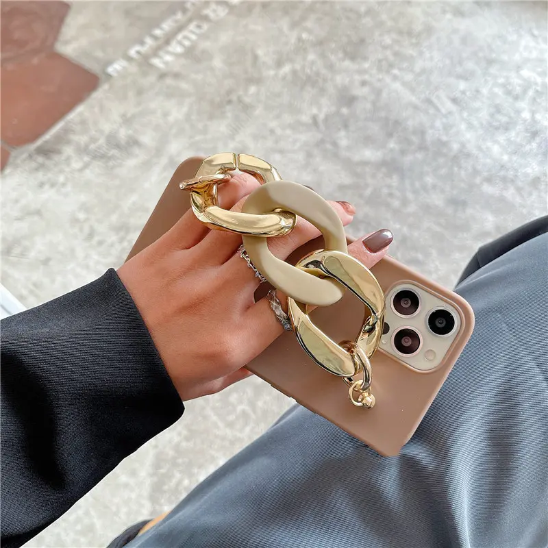 Retro Temperament Brown Buckle Chain Phone Case