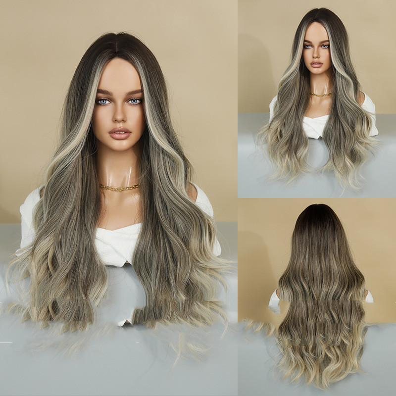Wig Women's Long Curly Hair Mid length Head Dyed Brown Gold - Shop at LoveMi