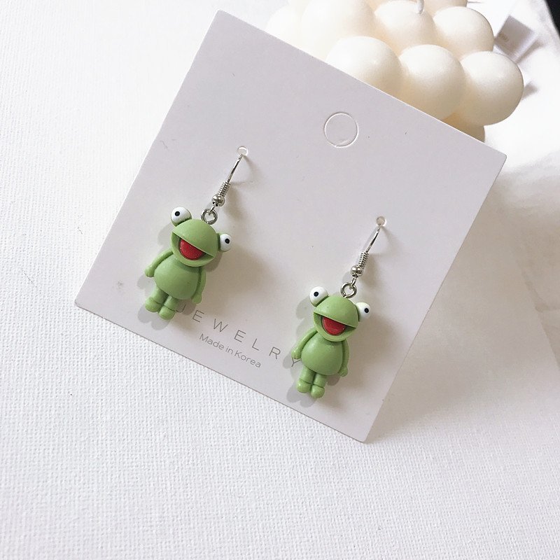 New Green Frog Pendant Earrings Female Cute