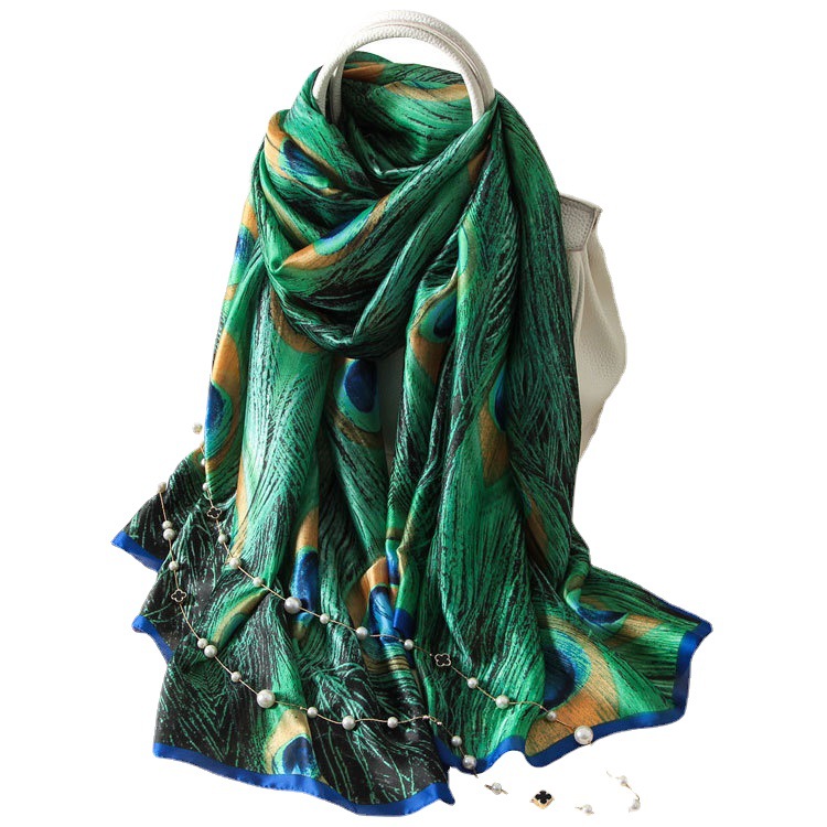 Title 4, New Sunscreen Soft Peacock Feather Printed Scarf