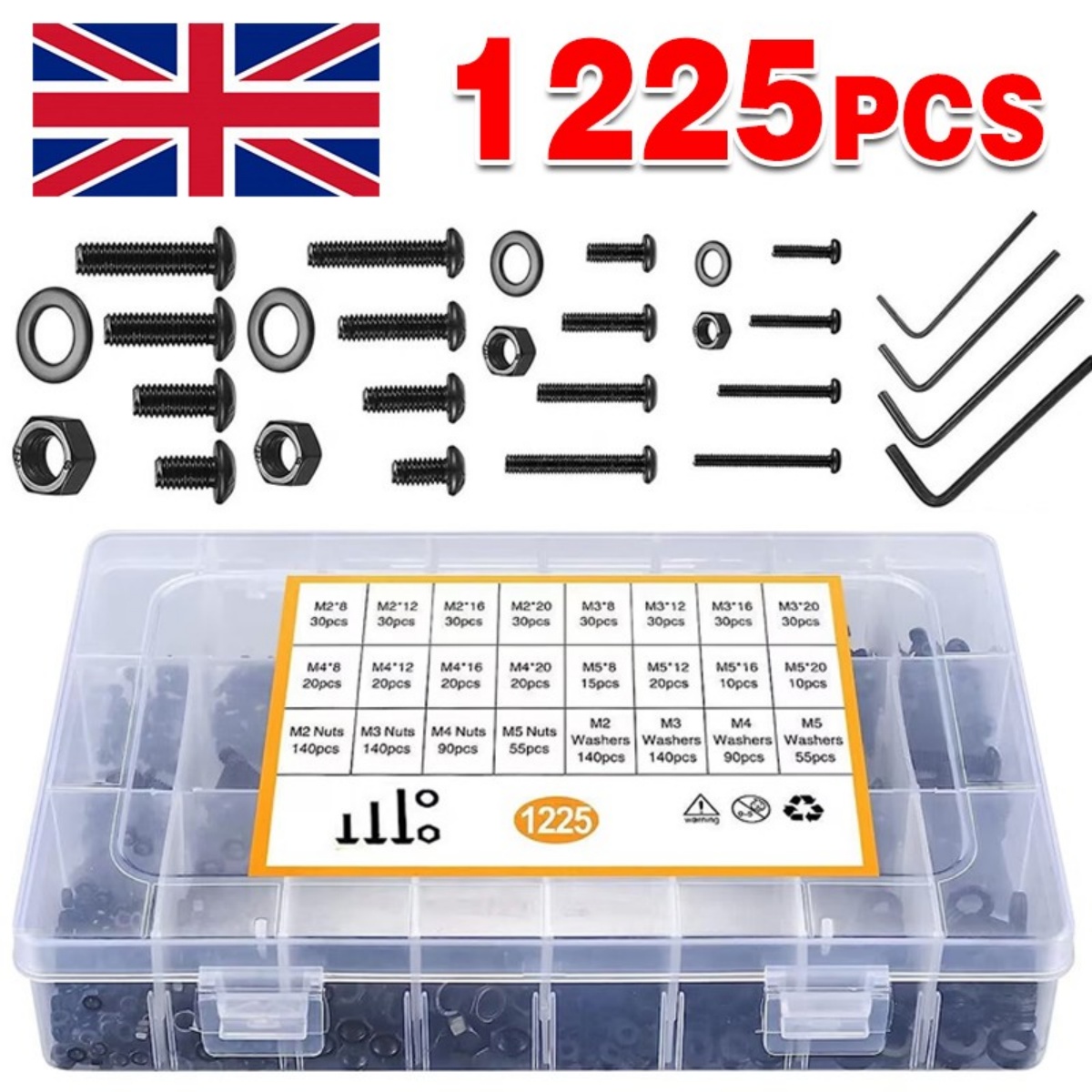 1225pcs Stainless Steel Hex Screws & Socket Bolts Nuts Set Assorted M2 M3 M4 M5 — image 11