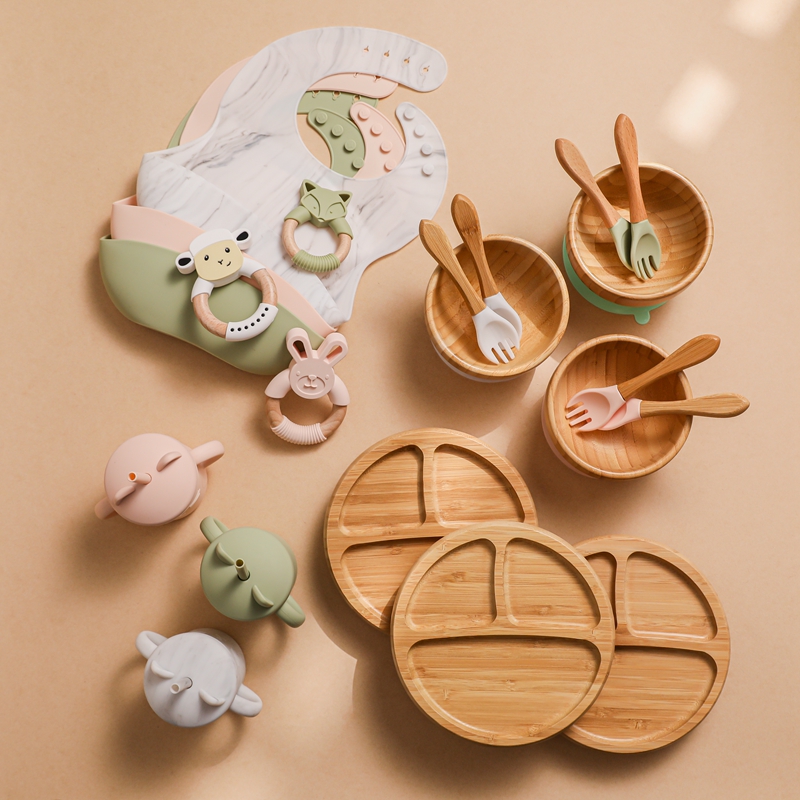 7Pcs Wooden Feeding Tableware Sets Kids Feeding Supplies Bam — foto 9