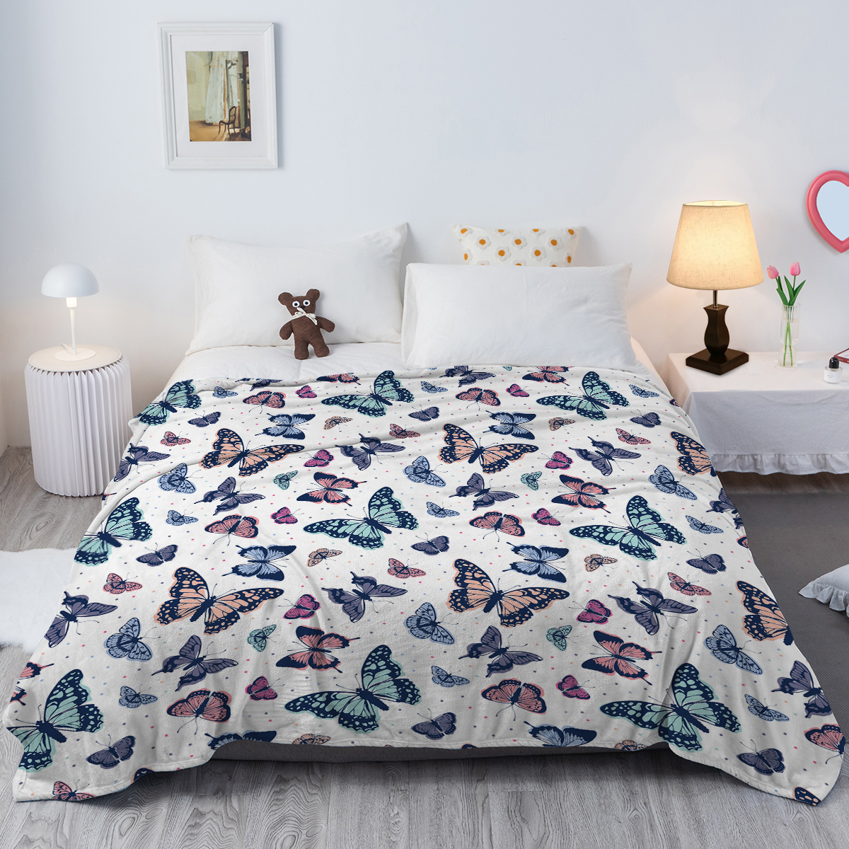 Garden Purple Butterfly Flannel Throw Blanket Soft Blankets And Throws Lightweight Plush Butterflies Lovers Gifts For Women Kids Girls