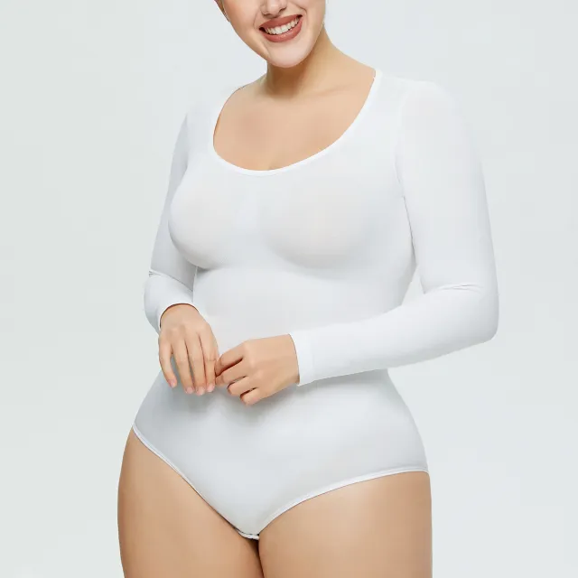 Women's One piece Bottoming Shirt Long sleeved Corset Body Shaper Seamless Jumpsuit Home Fitness Yoga Clothes White - Shop at LoveMi