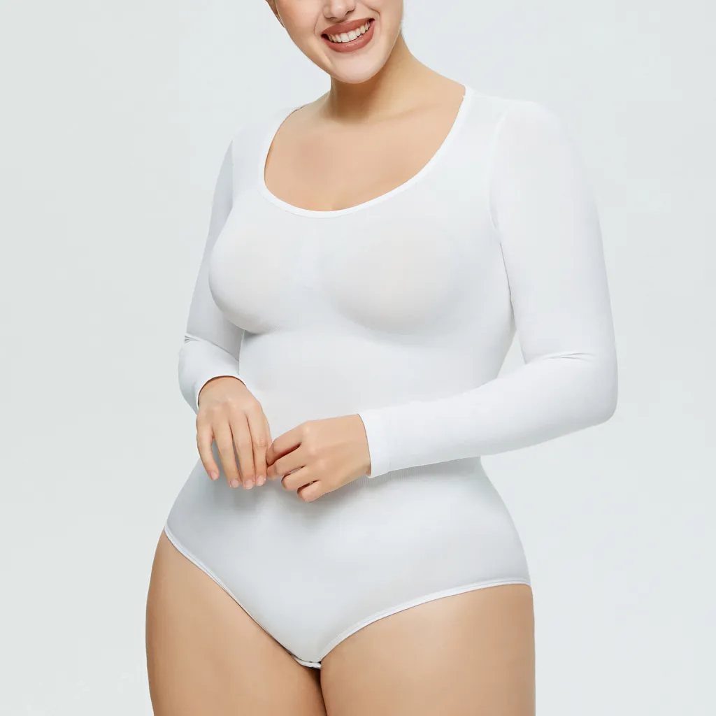 Women's One-piece Bottoming Shirt Long-sleeved Corset Body Shaper Seamless Jumpsuit Home Fitness Yoga Clothes - White
