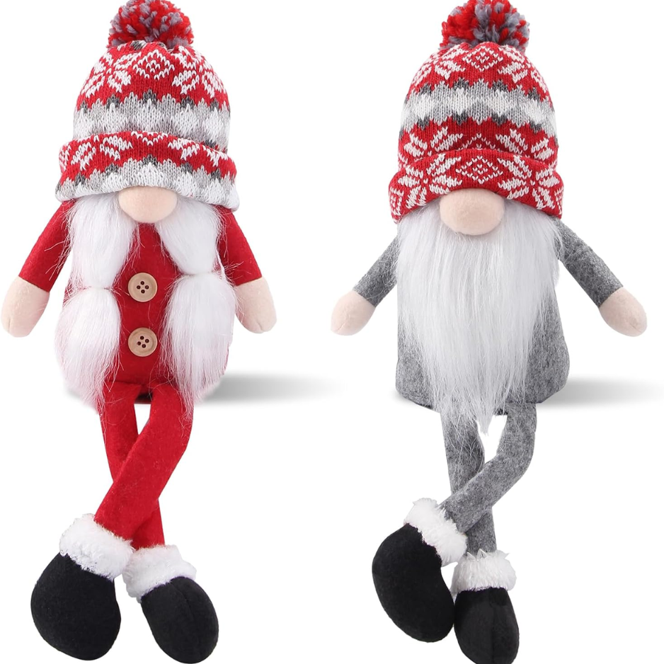 Christmas Gnomes Decorations 2 Pack Handmade Elf Santa Tomte Swedish Gnome Scandinavian Figurine Nordic Gnome Christmas Table Home Ornaments For Holiday Party Gifts 2