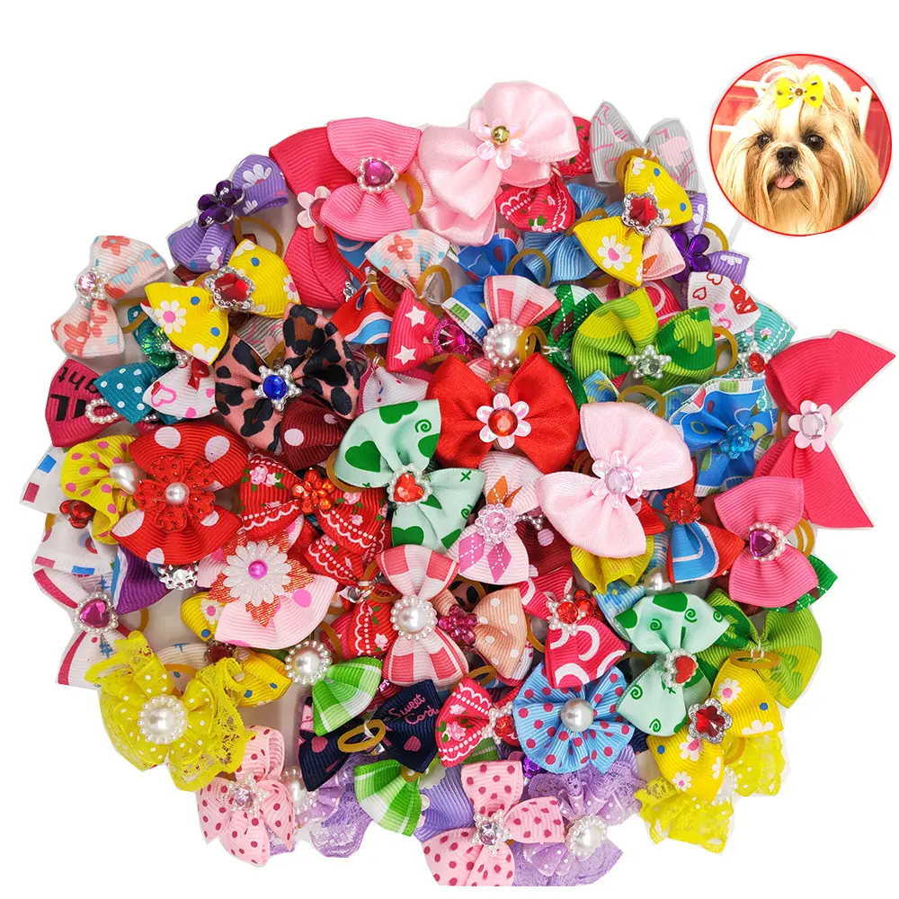 Pet Bow Head Flower Dog Rubber Band