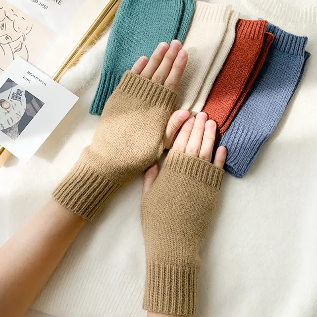 Women Stylish Hand Girl Arm Crochet Knitting Hollow Warm Fingerless Gloves Camel - Shop at LoveMi