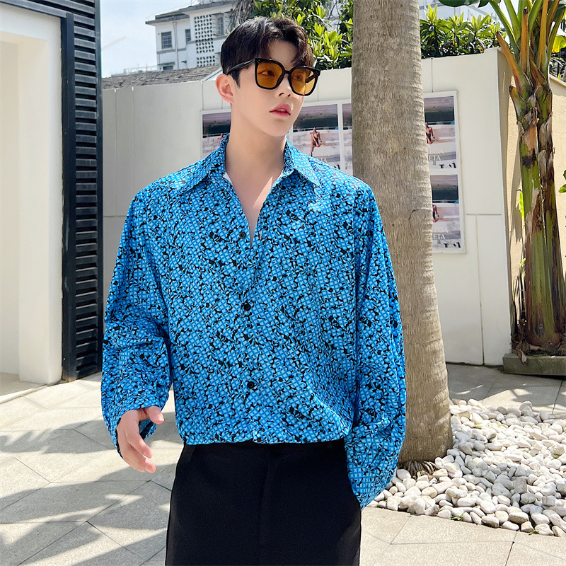 Ins Wind Net Red Dazzling Color Printing Long-sleeved Casual Shirt Men