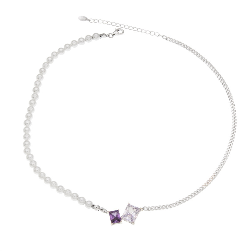 Pearl Chain Color Zirconium Personalized Necklace