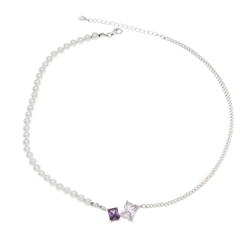 Pearl Chain Color Zirconium Personalized Necklace