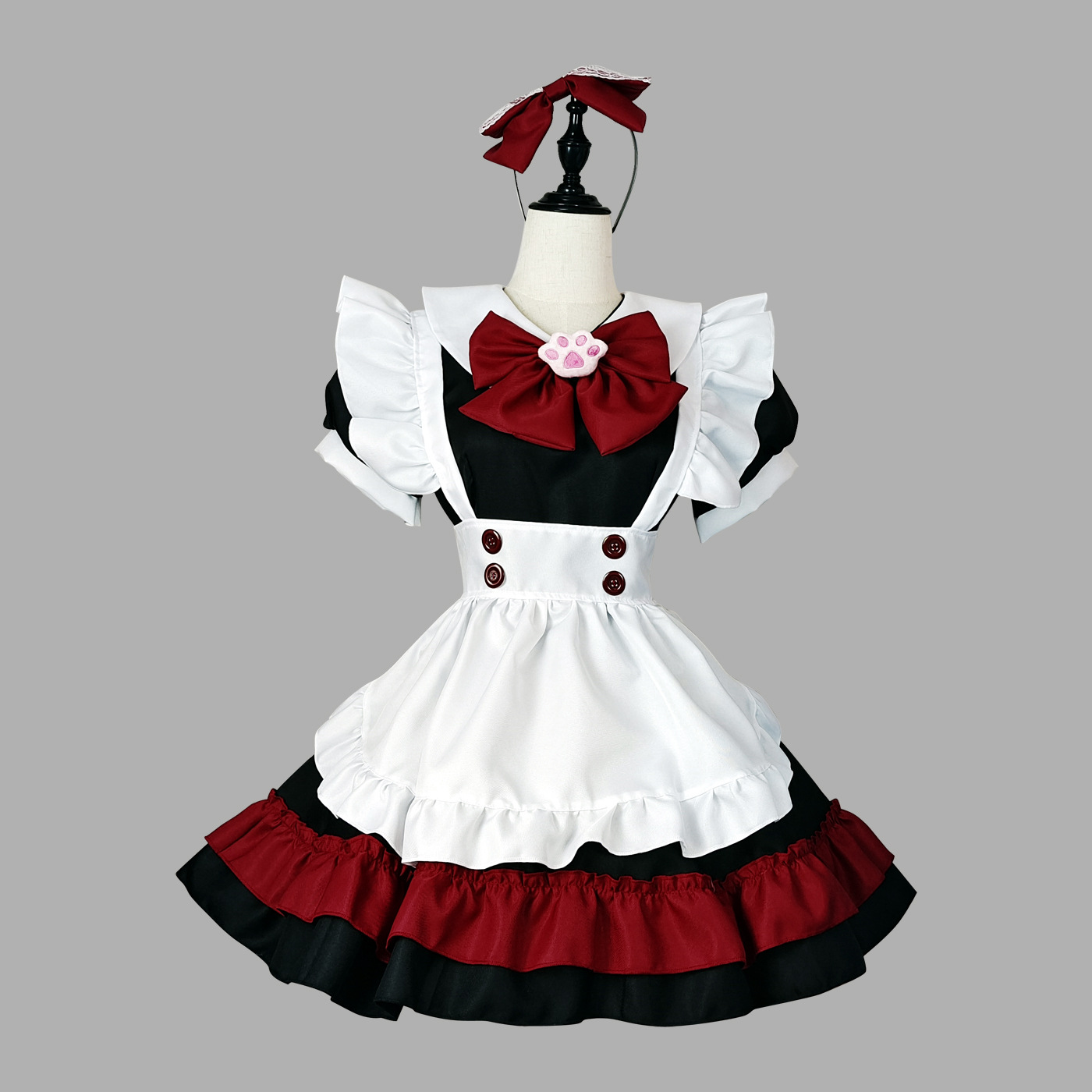 Lolita Gothic Black Red Maid Anime Cosplay Costume