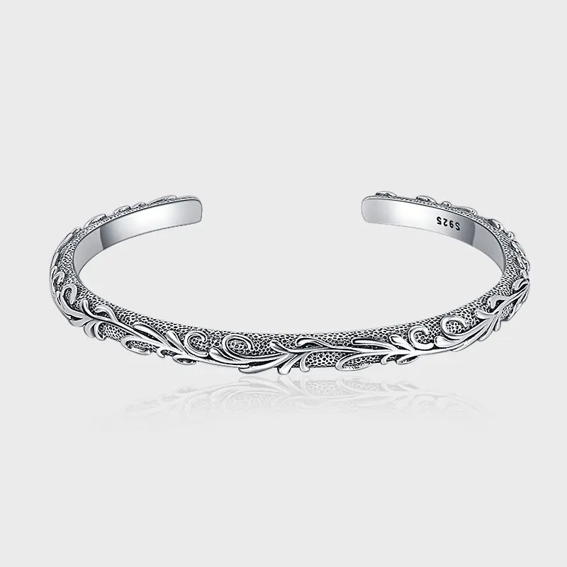 S925 Sterling Silver Vintage Style Carved Tang Grass Thai