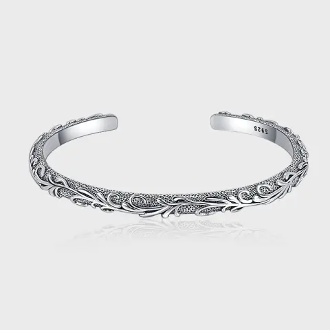 S925 Sterling Silver Vintage Style Carved Tang Grass Thai