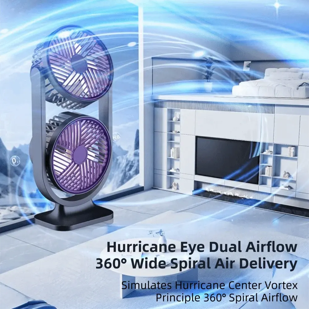 5 Gear Dual-Head Desktop Fan USB Rechargeable