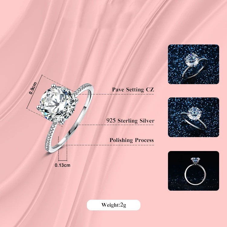 Six Prong 2.75 Carat Women's Diamond Ring Platinum Plated