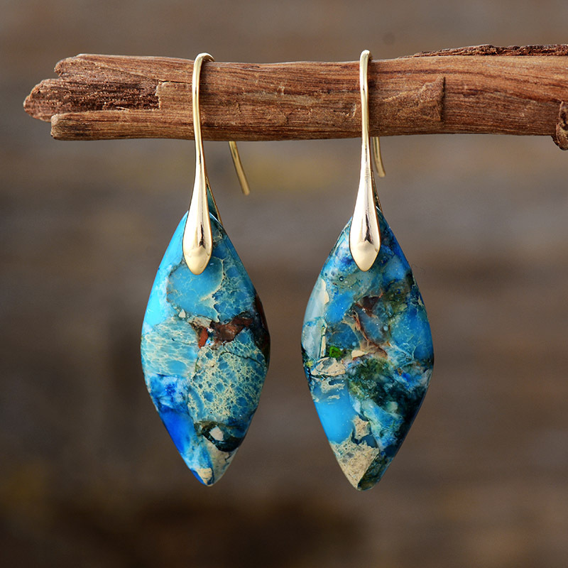 New Bohemian Emperor Stone Leaf Pendant Earrings