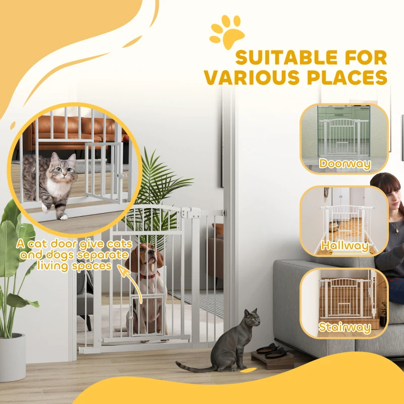 Extra Wide Walk Through Dog Gate W Cat Door, 3-Inch & 5.5-Inch Extension Kits