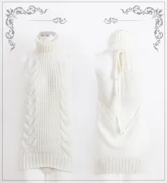 Japanese Knitted Sexy High Neck Dress - White - View 1