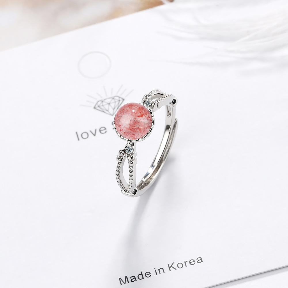 Strawberry Crystal Ring Women's Simple Art Jewelry