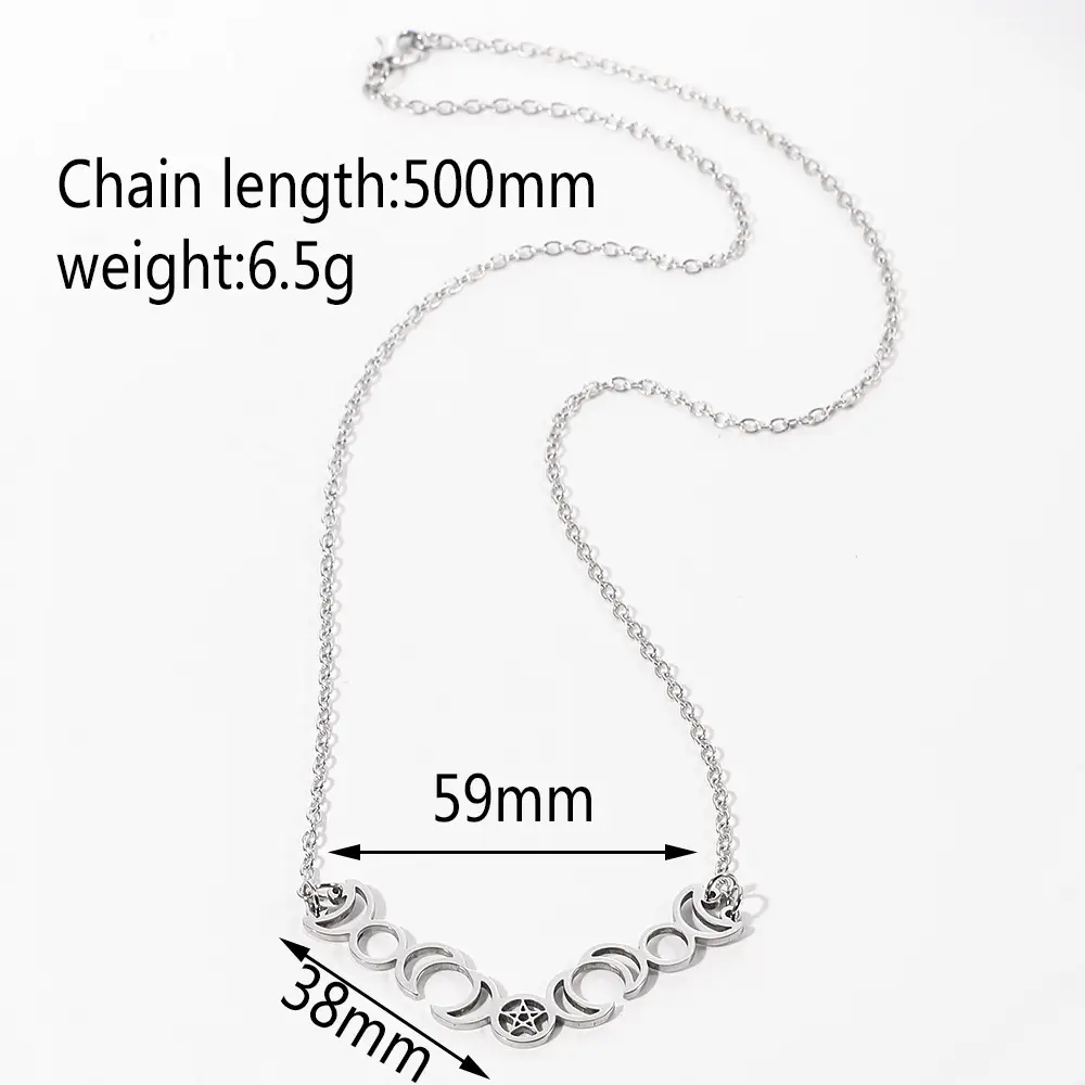Five Pointed Star Sun Moon Necklace Multi Month Hollow Stainless Steel Pendant