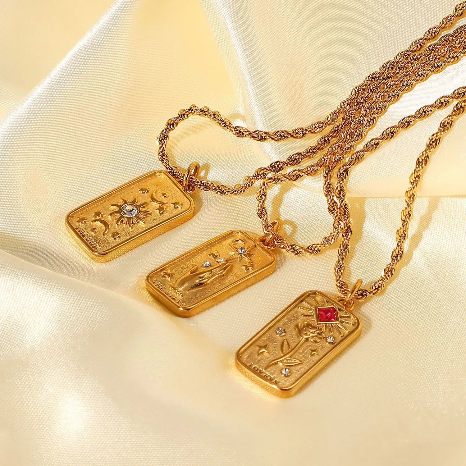 18K Vacuum Electric Gold Plated Zircon Rope Chain Necklace Stainless Steel