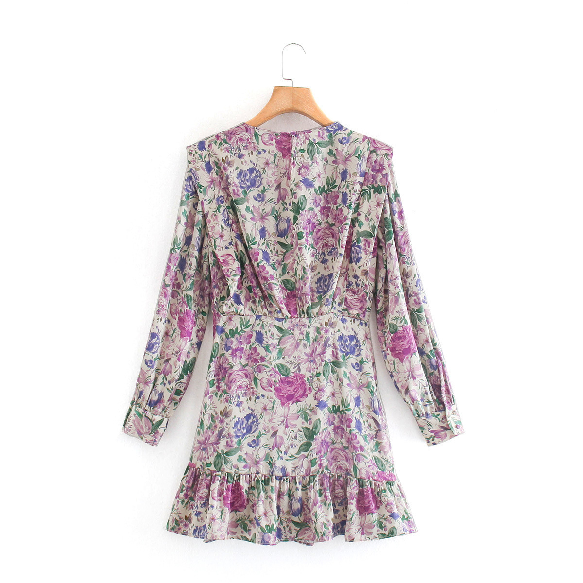 Title 3, Long Sleeve Silk Satin Texture Print Dress, off...