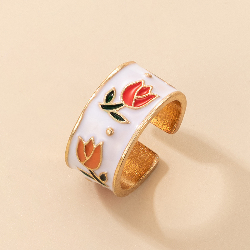 Flower Dripping Oil Personality  Single Ring