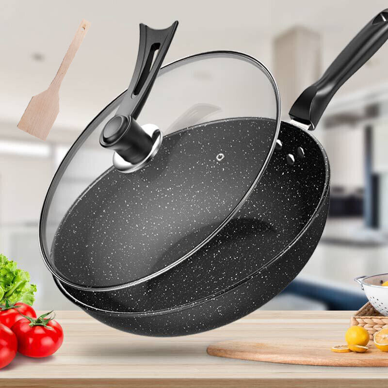 30CM Non-Stick Frying Pan Skillet Saute Tempered Glass Lid Granite Coating — image 9