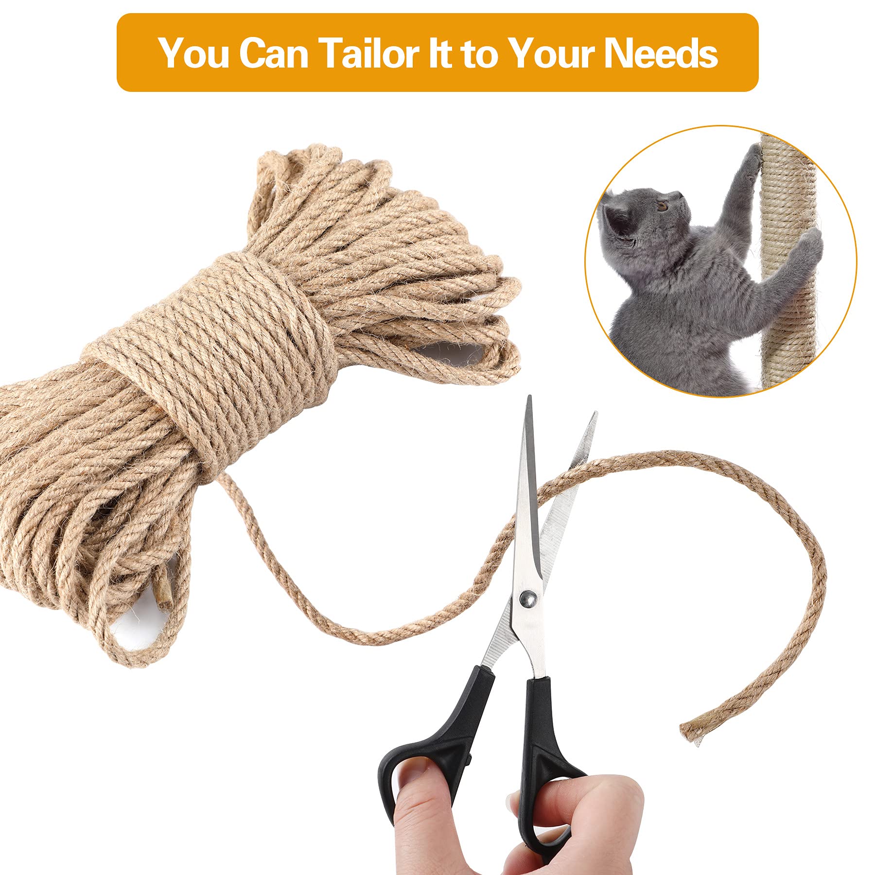 6 Mm 30 M Sisal Rope, Natural Sisal Rope, Sisal Rope For Scratching Post, Cat Accessories, DIY, Sisal Scratching Post Replacement For Cats, Household,Amazon Is Banned
